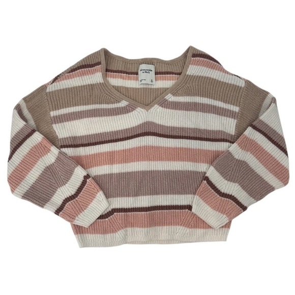 Abercrombie & Fitch V-Neck Sweater - Pink, Brown, Cream - Picture 2 of 6